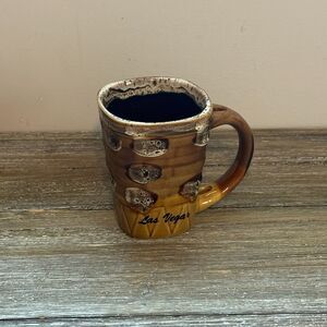 My Cafe Handcrafted Stoneware Coffee Mug 12oz Brown White Las Vegas Souvenir